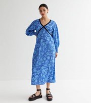 New Look Petite Blue Floral Lace Trim Midi Dress